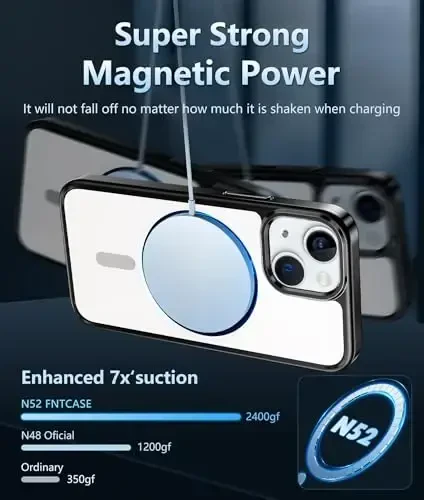 FNTCASE iPhone 13 Mini uchun g'ilof: iPhone 12 Mini magnitli ingichka shaffof g'ilof | Harbiy darajadagi himoya va zarbga chidamli tushishdan himoya, sarg'ayishga qarshi shaffof yupqa telefon qopqog'i (B-qora) - 3