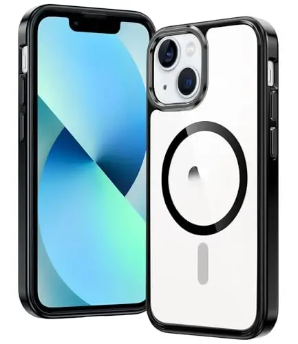 FNTCASE iPhone 13 Mini uchun g'ilof: iPhone 12 Mini magnitli ingichka shaffof g'ilof | Harbiy darajadagi himoya va zarbga chidamli tushishdan himoya, sarg'ayishga qarshi shaffof yupqa telefon qopqog'i (B-qora) 