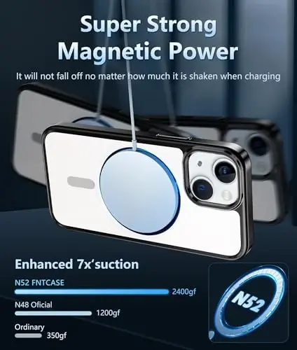 FNTCASE iPhone 13 Mini uchun g'ilof: iPhone 12 Mini magnitli ingichka shaffof g'ilof | Harbiy darajadagi himoya va zarbga chidamli tushishdan himoya, sarg'ayishga qarshi shaffof yupqa telefon qopqog'i (B-qora) - 3