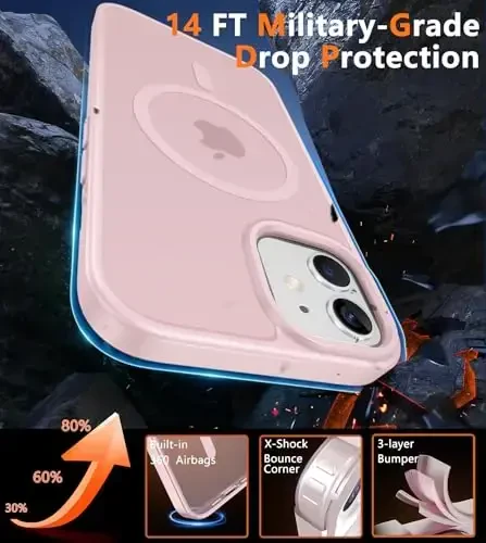 FNTCASE iPhone 13 Mini uchun g'ilof: iPhone 12 Mini magnitli mat harbiy darajadagi tushishdan himoya qiluvchi yarim shaffof mobil telefon qopqog'i - Ingichka, mustahkam, zarbga chidamli bamper g'ilof - 5