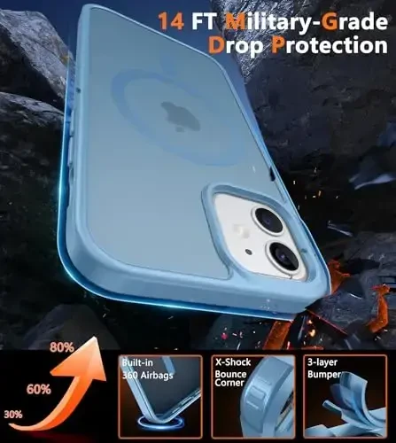 FNTCASE iPhone 13 Mini uchun g'ilof: iPhone 12 Mini magnitli mat harbiy darajadagi tushishdan himoya qiluvchi yarim shaffof mobil telefon qopqog'i - Ingichka, mustahkam, zarbga chidamli bamper g'ilof - 5