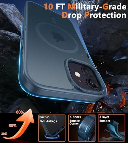FNTCASE iPhone 13 Mini uchun g'ilof: iPhone 12 Mini magnitli mat harbiy darajadagi tushishdan himoya qiluvchi yarim shaffof mobil telefon qopqog'i - ingichka, mustahkam, zarbga chidamli bamper g'ilof - 5