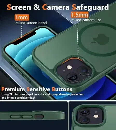 FNTCASE iPhone 13 Mini uchun g'ilof: iPhone 12 Mini uchun g'ilof [Magsafe bilan mos] Yarim shaffof mat magnit telefon qopqog'i - Harbiy darajadagi zarbadan himoya zarba o'tkazmaydigan himoya g'iloflari - Yashil - 6