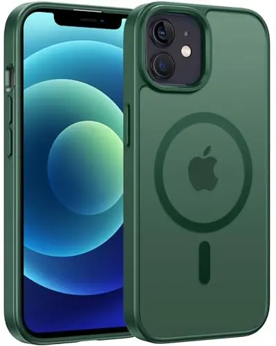 FNTCASE iPhone 13 Mini uchun g'ilof: iPhone 12 Mini uchun g'ilof [Magsafe bilan mos] Yarim shaffof mat magnit telefon qopqog'i - Harbiy darajadagi zarbadan himoya zarba o'tkazmaydigan himoya g'iloflari - Yashil 