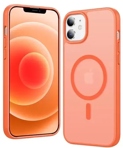 FNTCASE iPhone 13 Mini uchun g‘ilof: iPhone 12 Mini uchun mat magnitli telefon g‘ilofi, Magsafe bilan mos, ingichka, sarg‘aymaydigan, harbiy darajadagi tushishdan himoyalovchi, yarim shaffof (C-To‘q sariq) - FNTCASE
