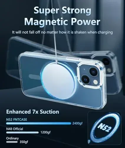FNTCASE iPhone 13 Mini uchun g'ilof: iPhone 12 Mini uchun tiniq magnitli telefon g'iloflari Magsafe Slim bilan mos keladi, sarg'ayishga qarshi harbiy standartga javob beradigan, zarbaga bardoshli himoya shaffof g'ilof (A-Tiniq) - 3