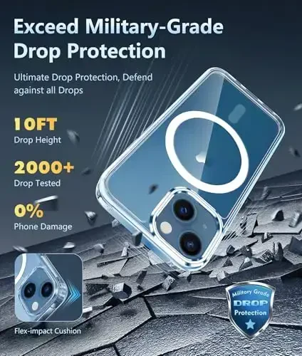 FNTCASE iPhone 13 Mini uchun g'ilof: iPhone 12 Mini uchun tiniq magnitli telefon g'iloflari Magsafe Slim bilan mos keladi, sarg'ayishga qarshi harbiy standartga javob beradigan, zarbaga bardoshli himoya shaffof g'ilof (A-Tiniq) - 4