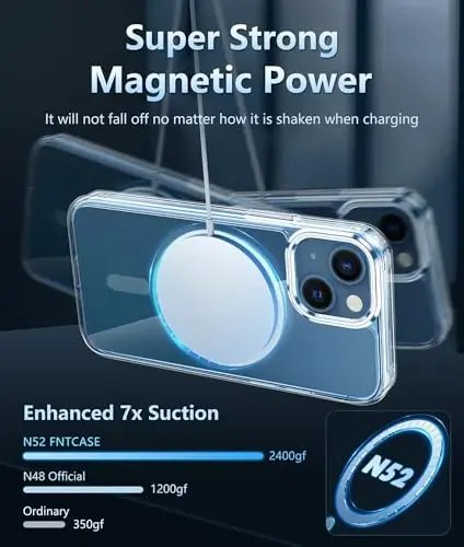 FNTCASE iPhone 13 Mini uchun g'ilof: iPhone 12 Mini uchun tiniq magnitli telefon g'iloflari Magsafe Slim bilan mos keladi, sarg'ayishga qarshi harbiy standartga javob beradigan, zarbaga bardoshli himoya shaffof g'ilof (A-Tiniq) - 3