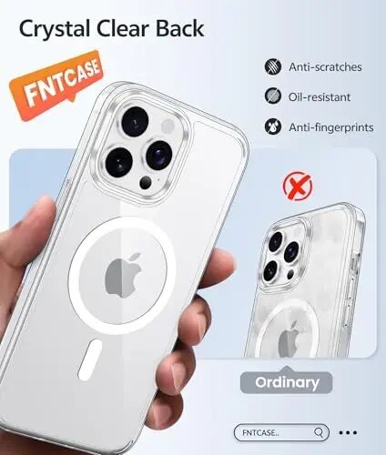 FNTCASE for iPhone 13 Pro Case, Fit for Magsafe, Screen Protector Clear | Anti Yellowing Magnetic Back, 14FT Military Grade Drop Protection, Shockproof Protective Phone Cover, Transparent - 1