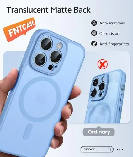 FNTCASE for iPhone 13 Pro Case, Fit for Magsafe, Screen Protector | Full Camera Protection, Translucent Matte, 14FT Military Grade Drop Proof, Shockproof Protective Phone Cover, Light Blue 