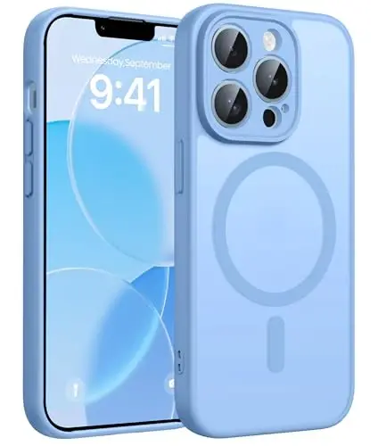 FNTCASE for iPhone 13 Pro Max Case, Fit for Magsafe, Full Camera Protection | Translucent Matte Magnetic Phone Back, 14FT Military Grade Drop Proof, Slim Shockproof Protective Cover, Light Blue 