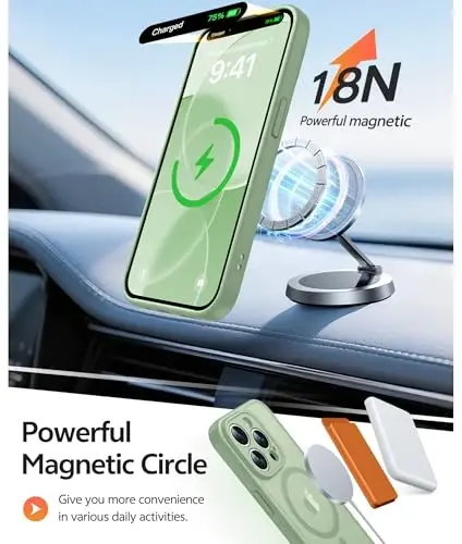 FNTCASE for iPhone 13 Pro Max Case, Fit for Magsafe, Full Camera Protection | Translucent Matte Magnetic Phone Back, 14FT Military Grade Drop Proof, Slim Shockproof Protective Cover, Light Moss - 3