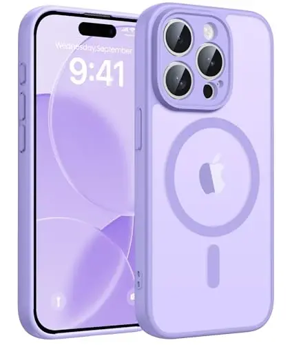 FNTCASE for iPhone 13 Pro Max Case, Fit for Magsafe, Full Camera Protection | Translucent Matte Magnetic Phone Back, 14FT Military Grade Drop Proof, Slim Shockproof Protective Cover, Light Purple 