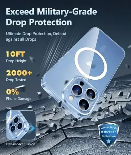 FNTCASE iPhone 13 Pro-Max uchun g‘ilof: Kuchli magnitli, sarg‘ayishga qarshi, ingichka shaffof g‘ilof | Harbiy darajadagi himoya va zarbga chidamli yupqa shaffof telefon qopqog‘i (A-Shaffof) - 4