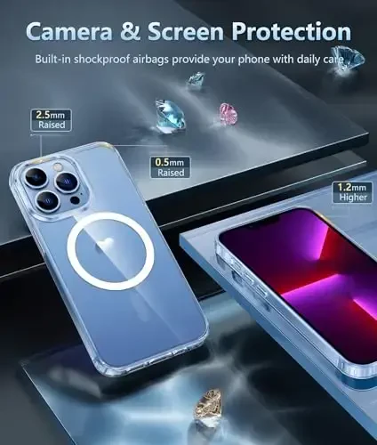 FNTCASE iPhone 13 Pro-Max uchun g‘ilof: Kuchli magnitli, sarg‘ayishga qarshi, ingichka shaffof g‘ilof | Harbiy darajadagi himoya va zarbga chidamli yupqa shaffof telefon qopqog‘i (A-Shaffof) - 5