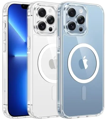 FNTCASE iPhone 13 Pro-Max uchun g‘ilof: Kuchli magnitli, sarg‘ayishga qarshi, ingichka shaffof g‘ilof | Harbiy darajadagi himoya va zarbga chidamli yupqa shaffof telefon qopqog‘i (A-Shaffof) - 1