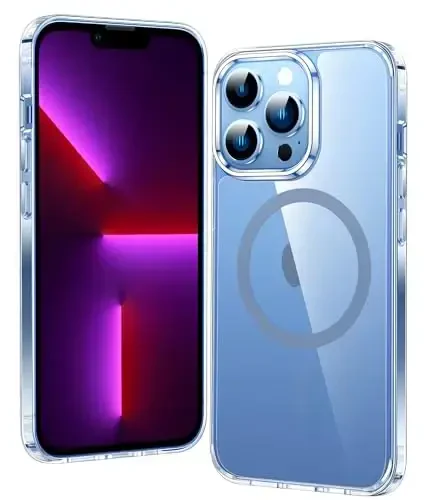 FNTCASE iPhone 13 Pro-Max uchun g'ilof: Kuchli magnitli, sarg'aymaydigan, ingichka tiniq g'ilof | Harbiy darajadagi himoya va zarbga chidamli, yupqa shaffof telefon qopqog'i (D-ko'k magnitli) - FNTCASE