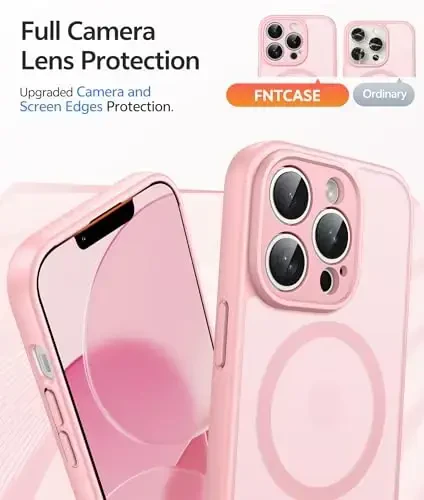 FNTCASE iPhone 13 Pro Max uchun g'ilof: Kuchli magnitli telefon g'ilofi | Yarim shaffof mato Slim zarbga chidamli himoya telefon qopqog'i (och pushti) - 4