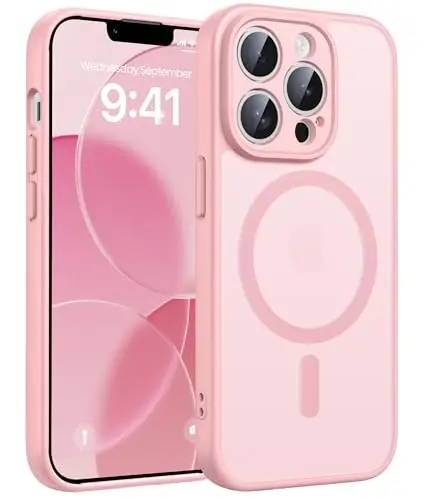 FNTCASE iPhone 13 Pro Max uchun g'ilof: Kuchli magnitli telefon g'ilofi | Yarim shaffof mato Slim zarbga chidamli himoya telefon qopqog'i (och pushti) - 1