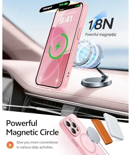 FNTCASE iPhone 13 Pro Max uchun g'ilof: Kuchli magnitli telefon g'ilofi | Yarim shaffof mato Slim zarbga chidamli himoya telefon qopqog'i (och pushti) - 3