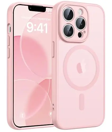 FNTCASE iPhone 13 Pro Max uchun g'ilof: Kuchli magnitli telefon g'ilofi | Yarim shaffof mato Slim zarbga chidamli himoya telefon qopqog'i (och pushti) - 1