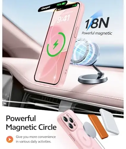 FNTCASE iPhone 13 Pro Max uchun g'ilof: Kuchli magnitli telefon g'ilofi | Yarim shaffof mato Slim zarbga chidamli himoya telefon qopqog'i (och pushti) - 3