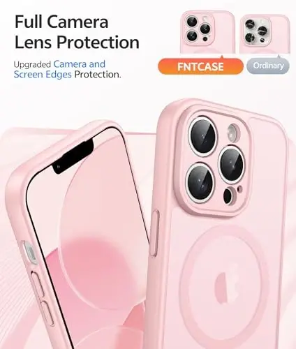 FNTCASE iPhone 13 Pro Max uchun g'ilof: Kuchli magnitli telefon g'ilofi | Yarim shaffof mato Slim zarbga chidamli himoya telefon qopqog'i (och pushti) - 4