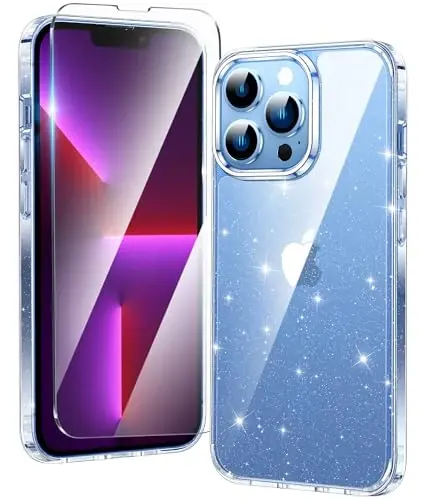 FNTCASE iPhone 13 Pro-Max uchun g'ilof: Magsafe bilan mos keladigan tiniq telefon g'iloflari, ingichka, sarg'ayishga qarshi, harbiy darajadagi tushishdan himoya, zarbga chidamli, shaffof mobil qopqoq (D-Glitter) - 1