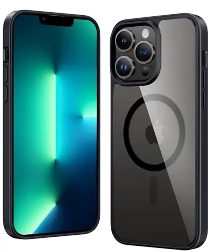 FNTCASE iPhone 13 Pro-Max uchun g'ilof: Magsafe bilan mos keluvchi shaffof magnit telefon g'iloflari, ingichka, sarg'ayishga qarshi, harbiy darajadagi tushishdan himoya, mustahkam himoya shaffof telefon qopqog'i (B-qora) 