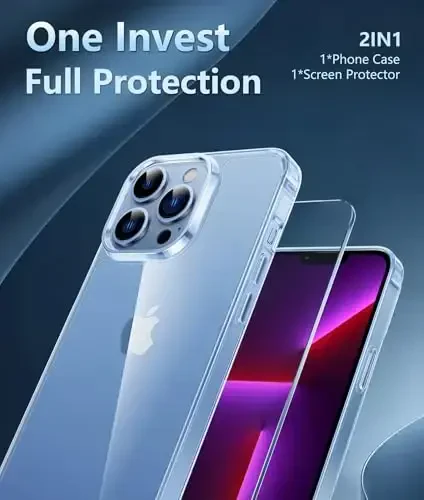 FNTCASE iPhone 13 Pro-Max uchun g‘ilof: Sariqlikka qarshi ingichka shaffof g‘ilof | Harbiy darajadagi himoya va zarbga chidamli yupqa shaffof telefon qopqog‘i (B-shaffof) - 5