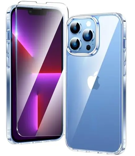 FNTCASE iPhone 13 Pro-Max uchun g‘ilof: Sariqlikka qarshi ingichka shaffof g‘ilof | Harbiy darajadagi himoya va zarbga chidamli yupqa shaffof telefon qopqog‘i (B-shaffof) - FNTCASE