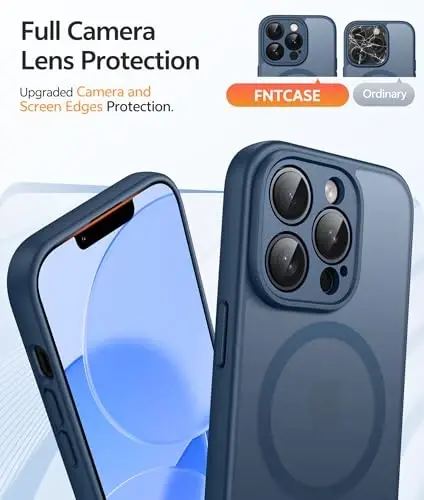 FNTCASE iPhone 13 Pro Max uchun telefon g'ilofi: Magnitli yarim shaffof mato tuzilishiga ega ingichka g'iloflar | Harbiy darajadagi himoya zarbaga chidamli mustahkam tushishga chidamli himoya muzli telefon qopqog'i - 4