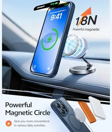 FNTCASE iPhone 13 Pro uchun g'ilof: Ekran himoyachisi bilan kuchli magnitli telefon g'ilofi | Yarim shaffof mato Slim zarbga chidamli himoya tomchidan himoya telefon qopqog'i - 3