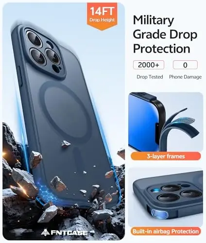 FNTCASE iPhone 13 Pro uchun g'ilof: Ekran himoyachisi bilan kuchli magnitli telefon g'ilofi | Yarim shaffof mato Slim zarbga chidamli himoya tomchidan himoya telefon qopqog'i - 5