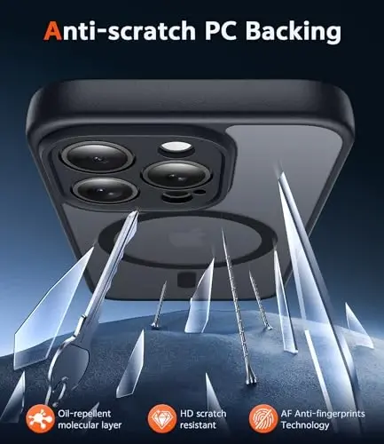FNTCASE iPhone 13 Pro uchun g‘ilof: magnitli mat yarim shaffof telefon g‘iloflari ekran himoyachisi va linza himoyasi bilan mustahkam teksturali zarbga chidamli yupqa mobil qopqoq (C-qora) - 5