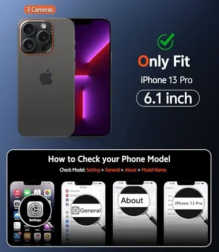 FNTCASE iPhone 13 Pro uchun g‘ilof: magnitli mat yarim shaffof telefon g‘iloflari ekran himoyachisi va linza himoyasi bilan mustahkam teksturali zarbga chidamli yupqa mobil qopqoq (C-qora) - 2