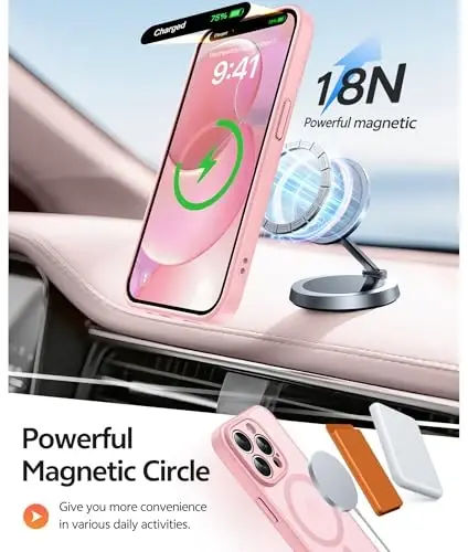 FNTCASE iPhone 13 Pro uchun g‘ilof: Magnitli yarim shaffof matli ingichka g‘iloflar [Temperli shisha ekran himoyachisi] [To‘liq kamera himoyasi] Harbiy darajadagi zarbaga chidamli himoya telefon qopqog‘i (och pushti) - 3