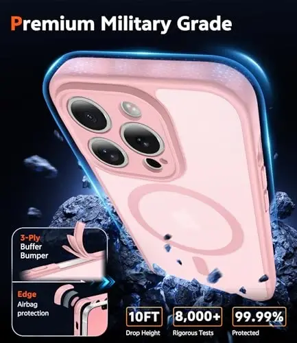 FNTCASE iPhone 13 Pro uchun g'ilof: Magsafe bilan mos keladigan mat magnit telefon g'iloflari, ekran himoyachisi bilan, ingichka, sarg'ayishga qarshi, zarbga chidamli, himoya qiluvchi yarim shaffof telefon qopqog'i (C-pushti) - 6
