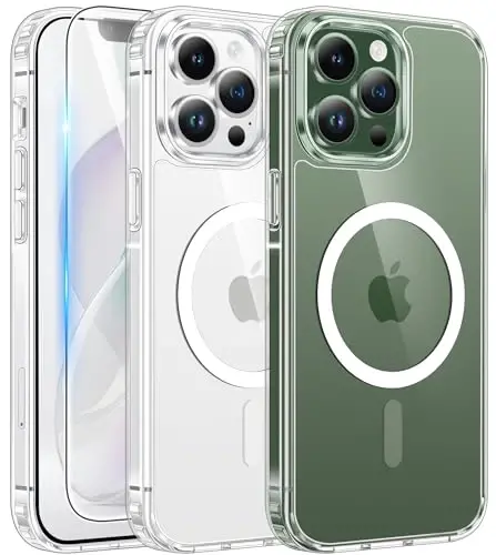 FNTCASE iPhone 13 Pro uchun g'ilof: Magsafe bilan mos keladigan shaffof magnit telefon g'iloflari yupqa sarg'ayishga qarshi harbiy darajadagi tushishdan himoya mustahkam himoya shaffof mobil telefon qopqog'i (D-yashil) - 2