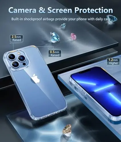 FNTCASE iPhone 13 Pro uchun g'ilof: Magsafe bilan mos keladigan tiniq telefon g'iloflari Yaxshilanishga qarshi ingichka harbiy darajadagi tushishdan himoya Qattiq zarbaga chidamli himoya shaffof mobil telefon qopqog'i (B-tiniq) - 5