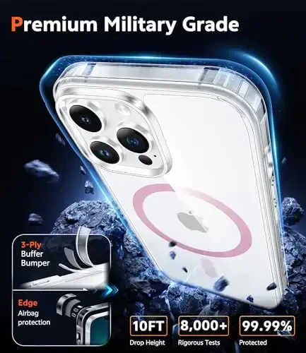 FNTCASE iPhone 13 Pro uchun gʻilof: Magsafe bilan mos keluvchi shaffof magnit telefon gʻiloflari, ingichka, sargʻayishga qarshi, harbiy darajadagi zarbadan himoya, mustahkam zarbga chidamli shaffof mobil qopqoq (D-pushti) - 6