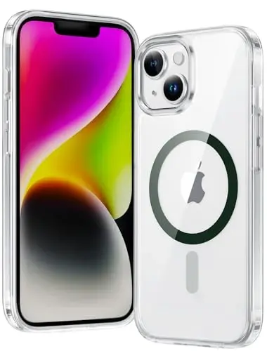 FNTCASE iPhone 13 uchun g‘ilof: Shaffof magnitli g‘ilof, harbiy darajadagi tushishdan himoya, sarg‘ayishga qarshi, zarbaga chidamli himoya bamperi - 6.1 dyuym (To‘q yashil) 