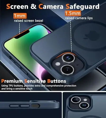 FNTCASE iPhone 13/14 uchun telefon g'ilofi: iPhone 16e g'ilofi Magnitli yarim shaffof mat orqa qopqoq Metall tugma Harbiy darajadagi himoya zarbaga chidamli qobiq to'liq tanani himoya qiluvchi nozik telefon g'ilofi - 5