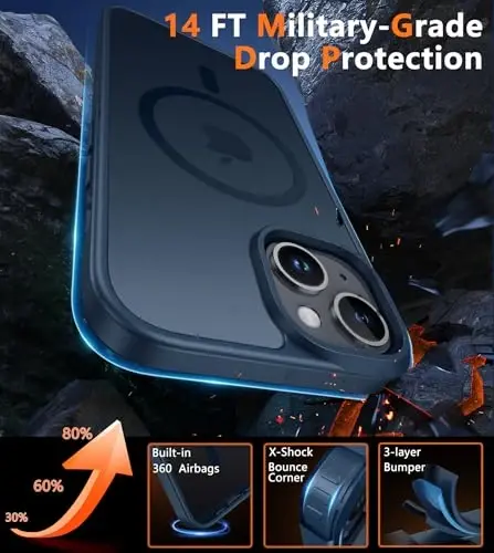 FNTCASE iPhone 13/14 uchun telefon g'ilofi: iPhone 16e g'ilofi Magnitli yarim shaffof mat orqa qopqoq Metall tugma Harbiy darajadagi himoya zarbaga chidamli qobiq to'liq tanani himoya qiluvchi nozik telefon g'ilofi - 6