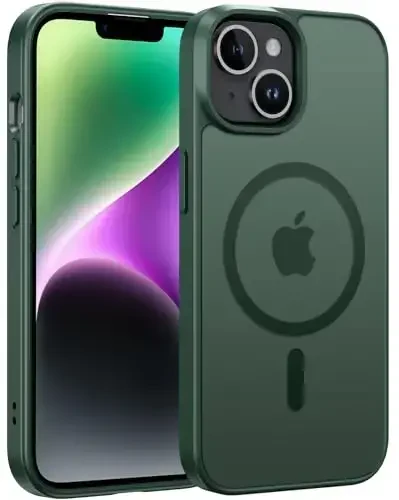 FNTCASE iPhone 13/14 uchun telefon g‘ilofi: iPhone 16e magnitli yarim shaffof mat orqa qopqoq metall tugmali harbiy darajadagi zarbga chidamli to‘liq korpusli himoya yupqa g‘iloflar 