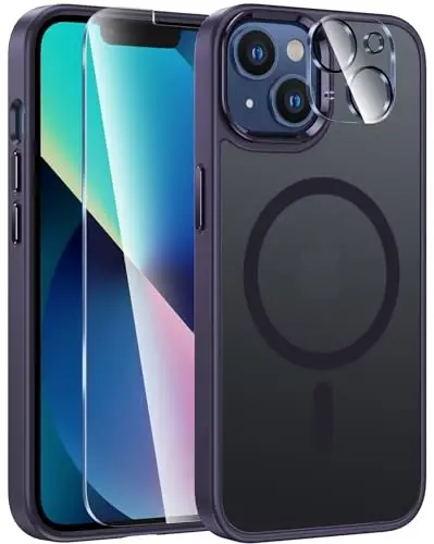 FNTCASE iPhone 13/14 uchun telefon g'ilofi: iPhone 16e magnitli yarim shaffof mat qopqoqli metall tugmachali harbiy darajadagi zarbga chidamli to'liq himoya qiluvchi ingichka g'iloflar 