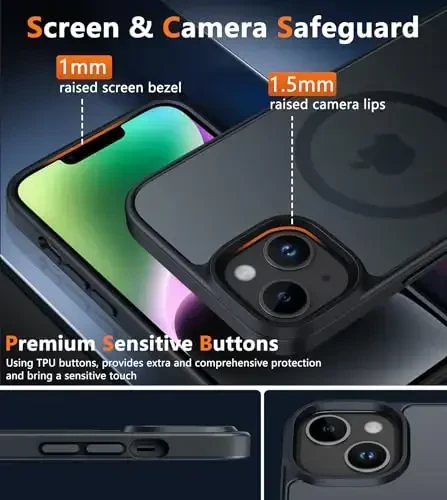 FNTCASE iPhone 13/14 uchun telefon g'ilofi: iPhone 16e magnitli yarim shaffof mat qopqoqli metall tugmali harbiy darajadagi zarbaga chidamli korpus to'liq himoya qiluvchi yupqa telefon g'ilofi - 6