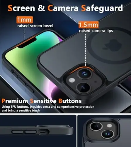 FNTCASE iPhone 13/14 uchun telefon g'ilofi: iPhone 16e magnitli yarim shaffof mat qopqoqli metall tugmali harbiy darajadagi zarbaga chidamli korpus to'liq himoya qiluvchi yupqa telefon g'ilofi - 6