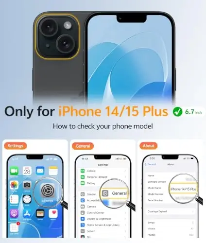 FNTCASE iPhone 14 Plus uchun g'ilof: iPhone 15 Plus Magnetic Matte Textured Military Grade Drop Protection Translucent Cell Phone Cover uchun - Slim Shockproof Protective Bumper Phonecase - 2