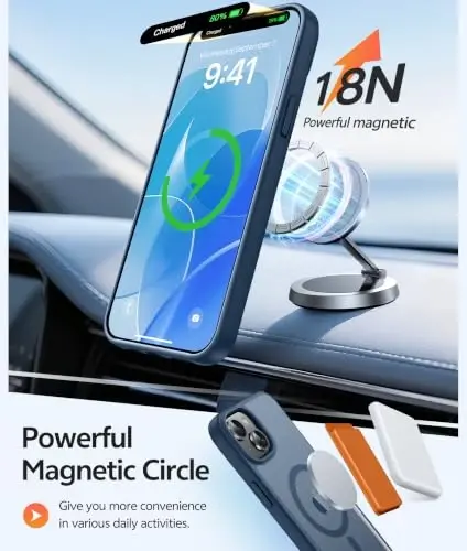 FNTCASE iPhone 14 Plus uchun g'ilof: iPhone 15 Plus Magnetic Matte Textured Military Grade Drop Protection Translucent Cell Phone Cover uchun - Slim Shockproof Protective Bumper Phonecase - 3